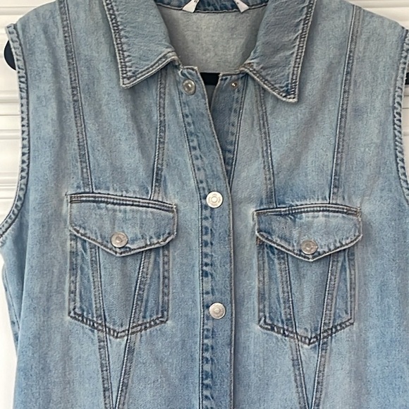 Zara blue maxi long denim jean distressed sleeveless button down dress sz XL - Picture 4 of 16